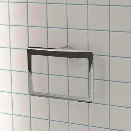 lifestyle image of origins living pirenei chrome towel ring